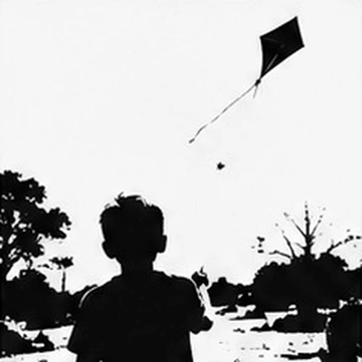 Niño mirando un volantín en el cielo